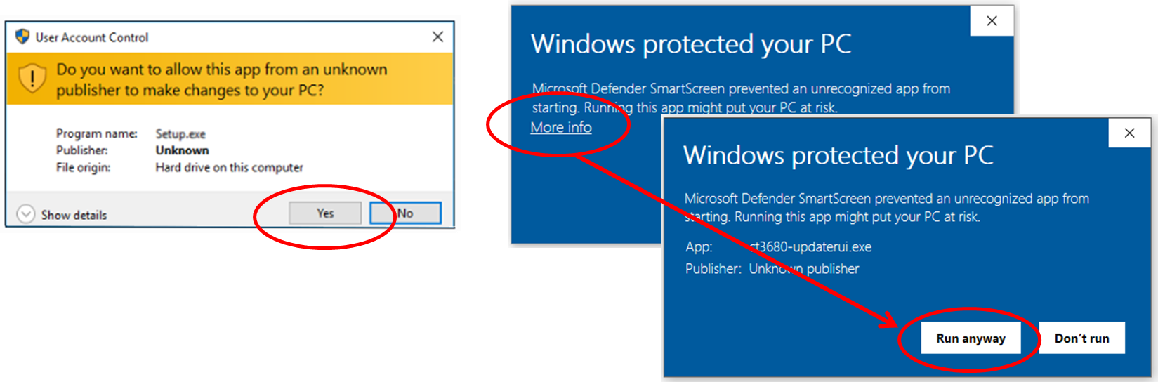 Windows protection warning screenshots.